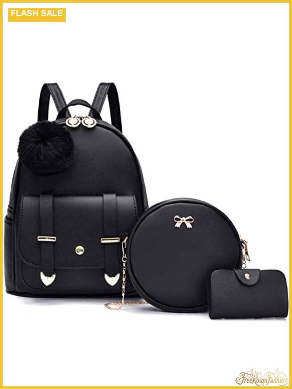 Faux Leather Mini Backpack Purse Set for Teen Girls Women Travel Daypack Cute